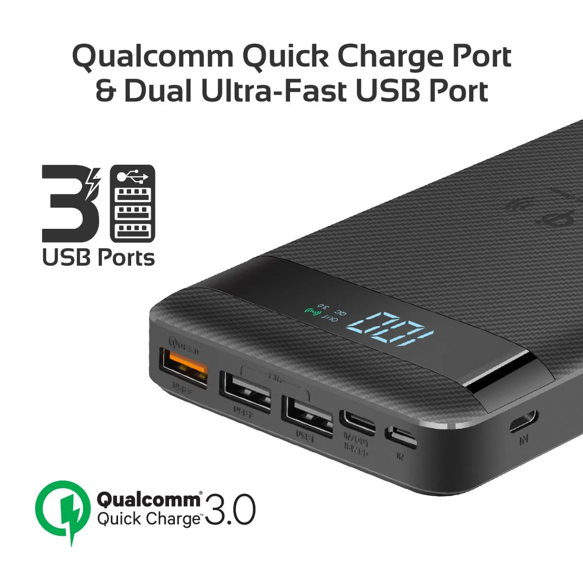 10W Qi Fast Wireless 20000mAh Power Bank with USB-C™ 18W Power Delivery and QC3.0