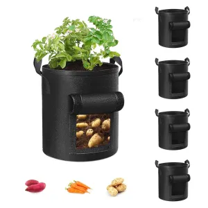 5-Pack 7 Gallons Plant Grow Bag | Potato Container Pots with Handles | Garden Planter | Black