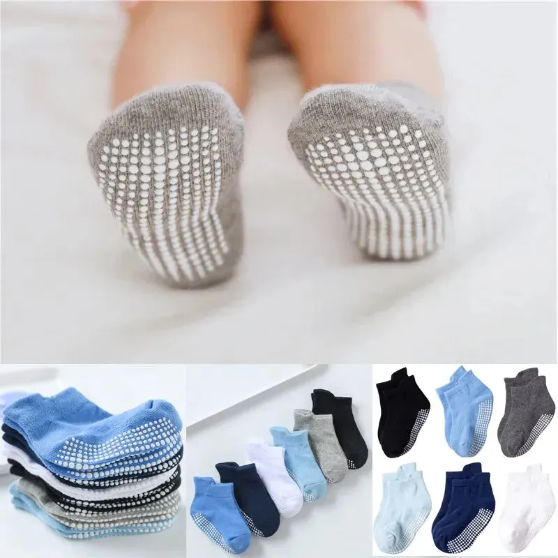 6 Pairs Cotton Baby Anti Slip Socks for Boys Girls Low Cut Floor Toddler Sock with Rubber Grips 0 1 Years