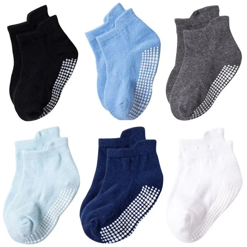 6 Pairs Cotton Baby Anti Slip Socks for Boys Girls Low Cut Floor Toddler Sock with Rubber Grips 0 1 Years