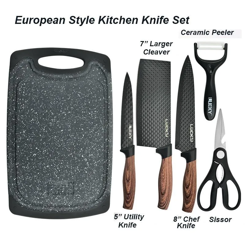 6-Piece Kitchen Knife Set | Everich Chef Knives | Stainless Steel | Nonstick | Scissor Cutting Board