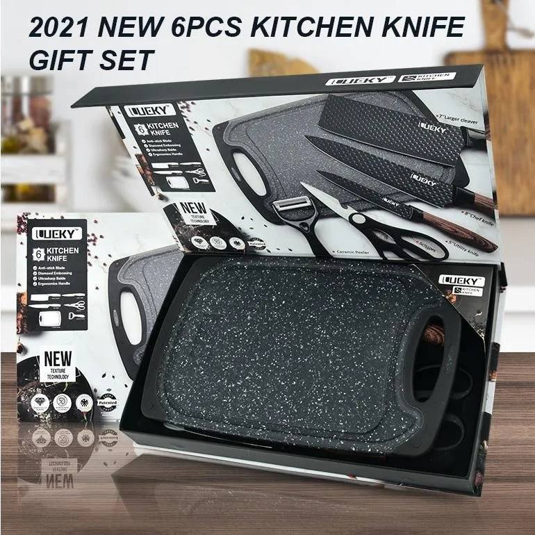 6-Piece Kitchen Knife Set | Everich Chef Knives | Stainless Steel | Nonstick | Scissor Cutting Board