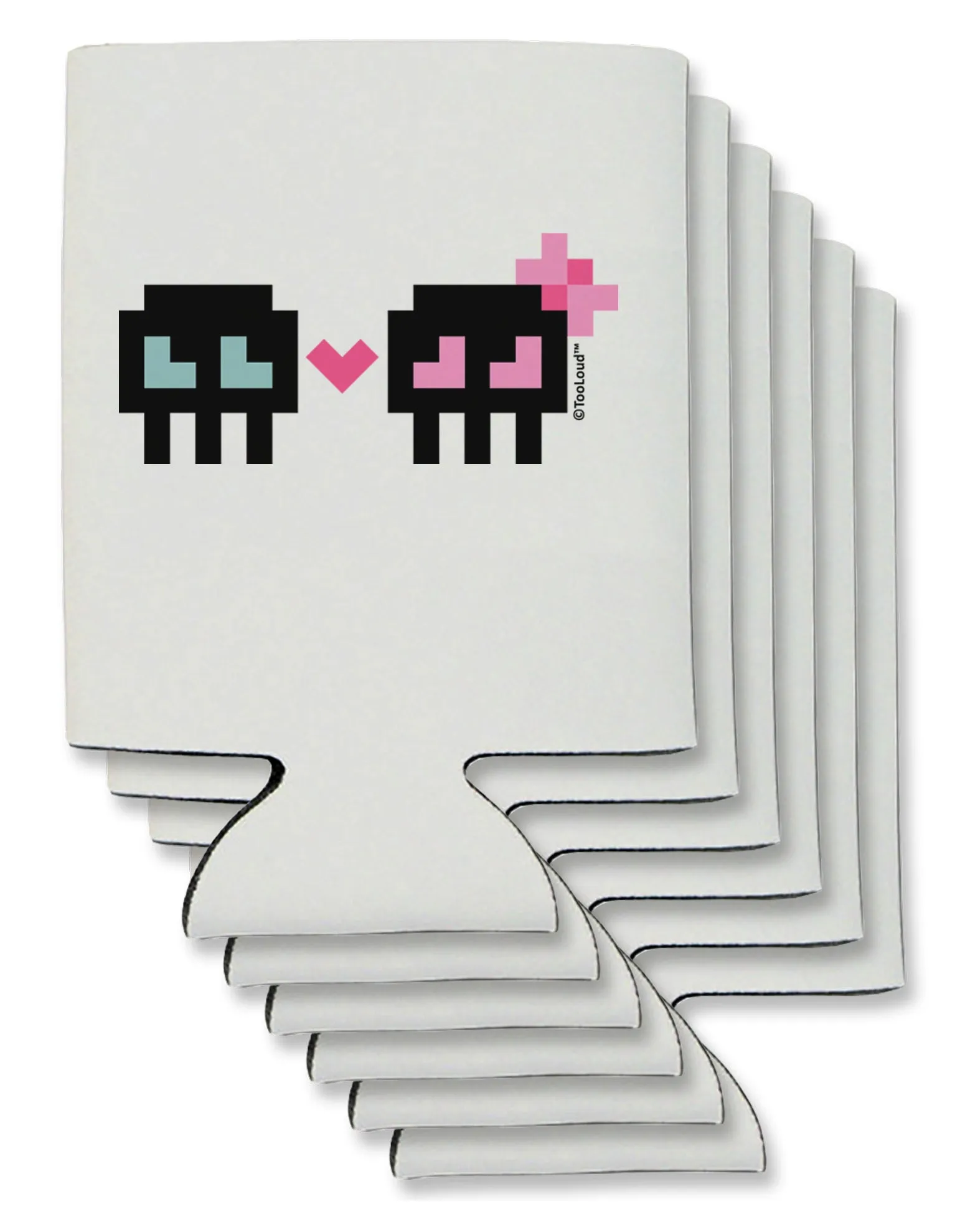 8-Bit Skull Love - Boy and Girl Can / Bottle Insulator Coolers