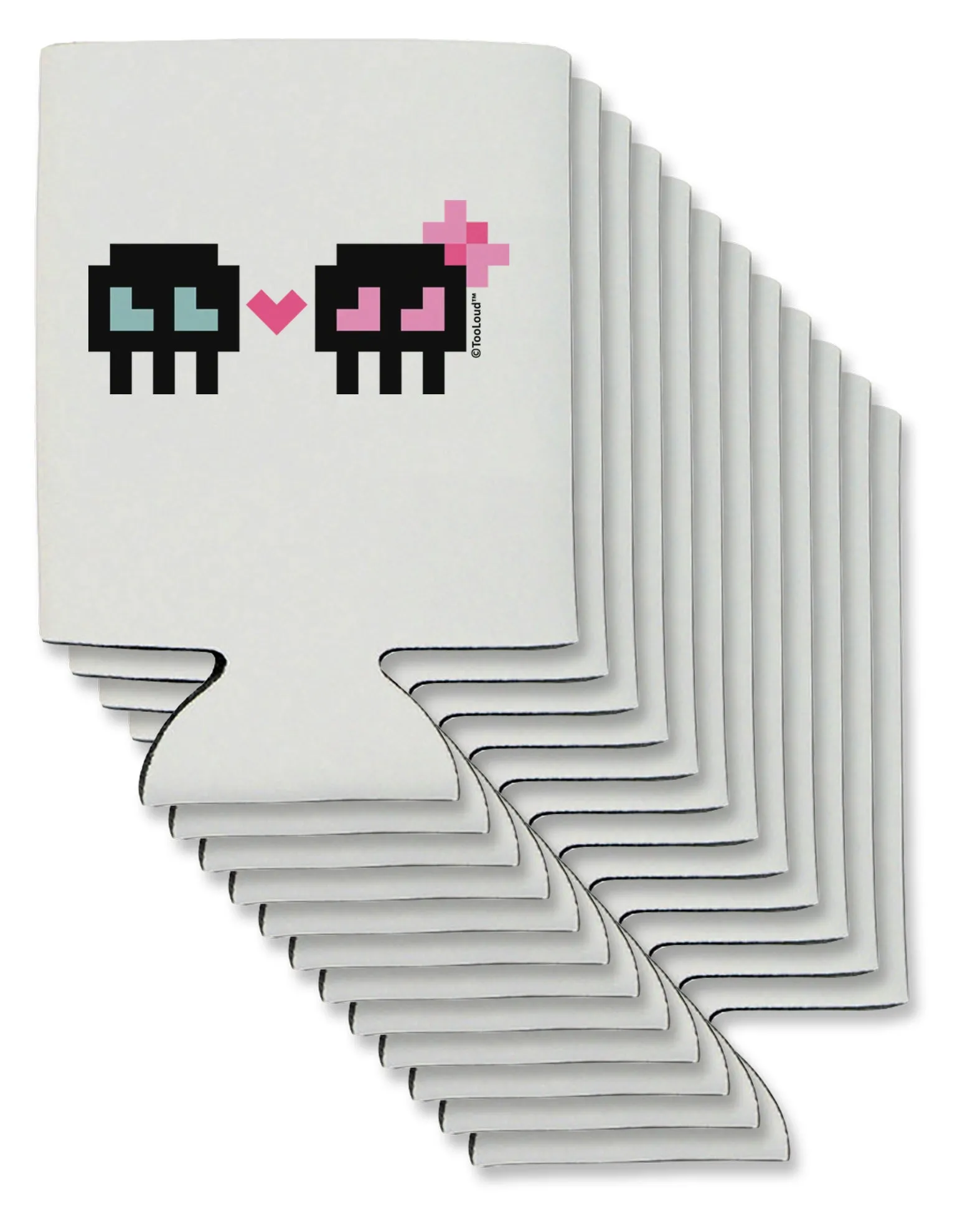 8-Bit Skull Love - Boy and Girl Can / Bottle Insulator Coolers