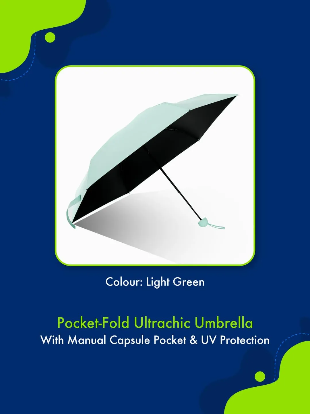 ABSORBIA Unisex 3X Folding Umbrella Navy Blue and 5X Folding Umbrella Light Green(Pack of 2), For Rain & Sun Protection and also windproof | Double Layer Folding Portable Umbrella with Cover