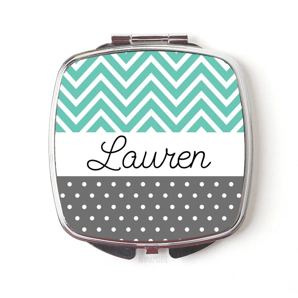 bridesmaids gift mint gray wedding - Custom Bridesmaid Gifts Personalized Pocket Compact Mirror