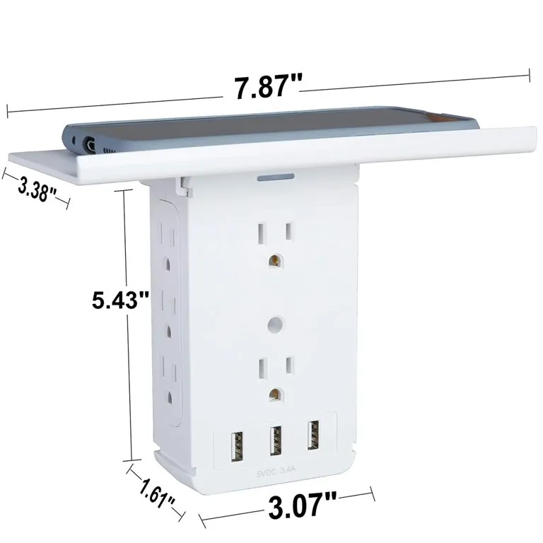 E-Macht Wall Outlet Extender-2 Pack Surge Protector Multifunctional Outlet Wall Plug with 3 USB Ports