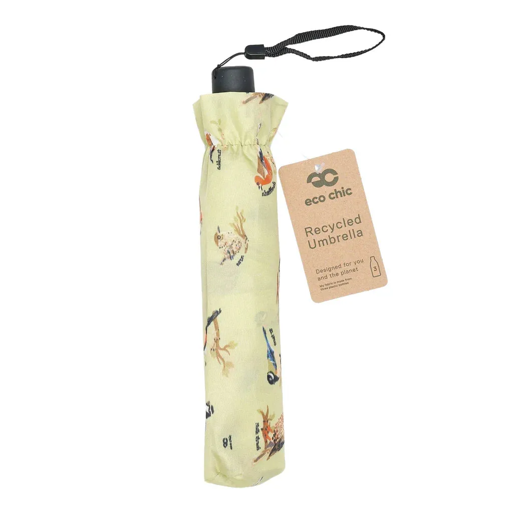 Eco Chic Foldable Mini Umbrella Green Wild Birds