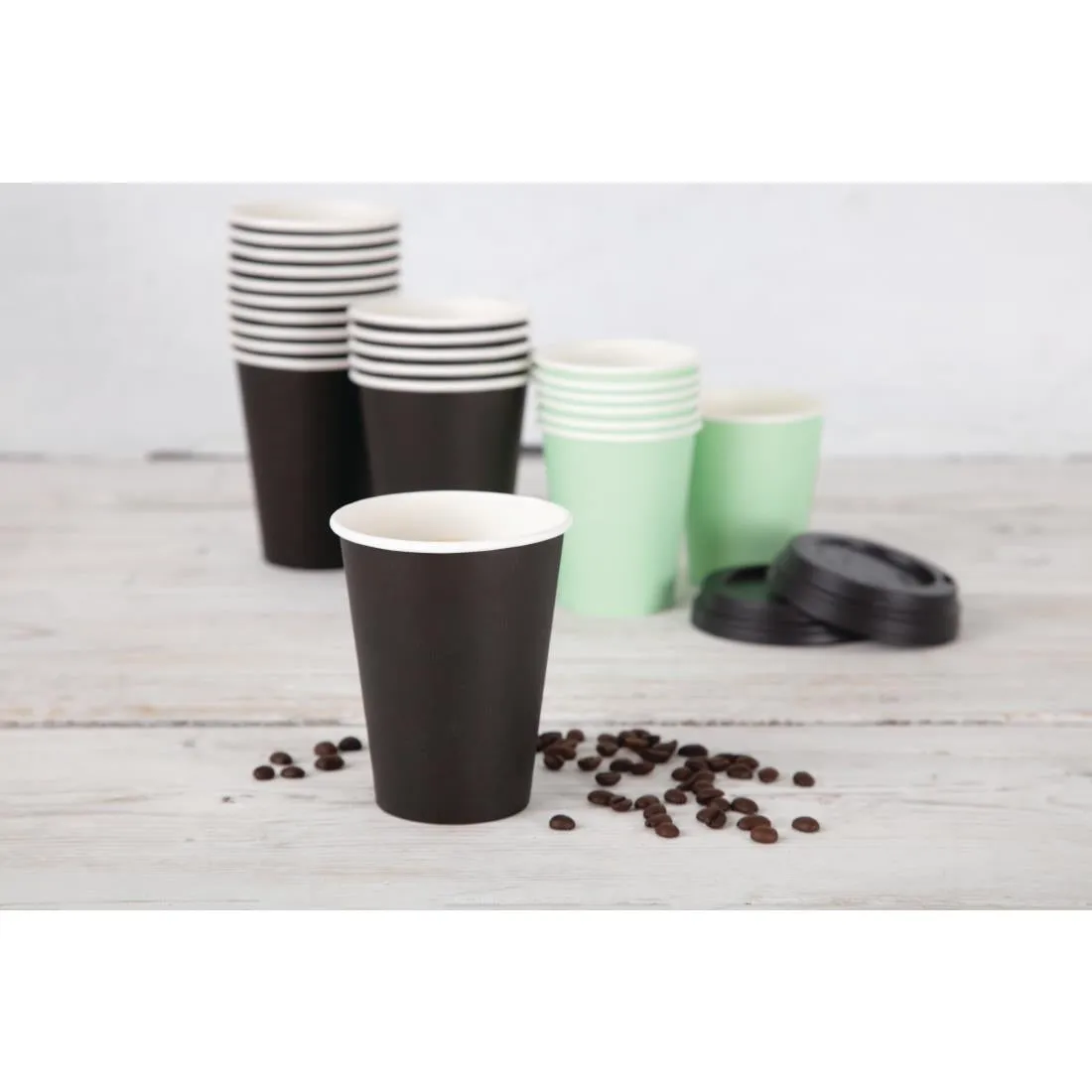 GF041 Fiesta Recyclable Coffee Cups Single Wall Black 225ml / 8oz (Pack of 50)