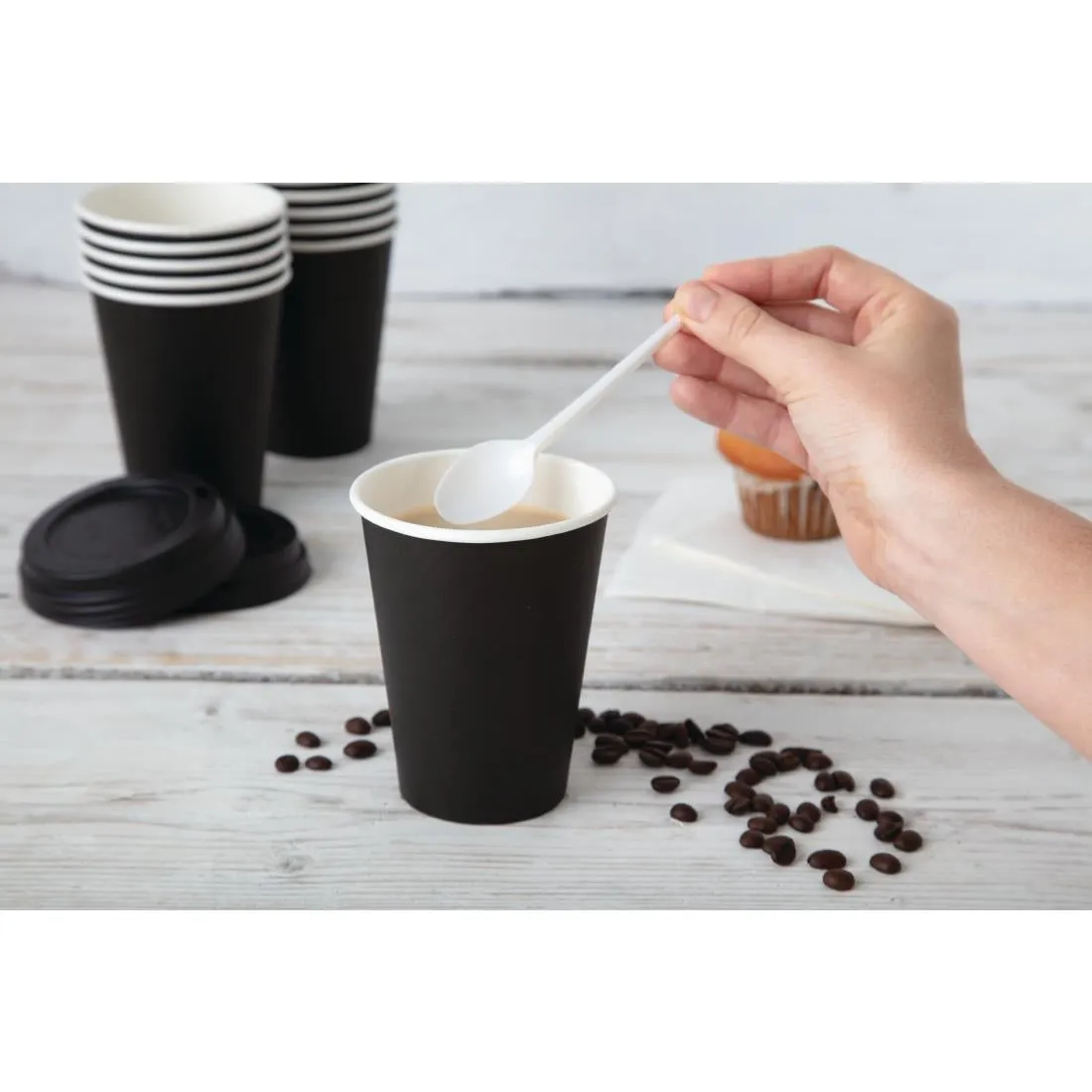 GF041 Fiesta Recyclable Coffee Cups Single Wall Black 225ml / 8oz (Pack of 50)