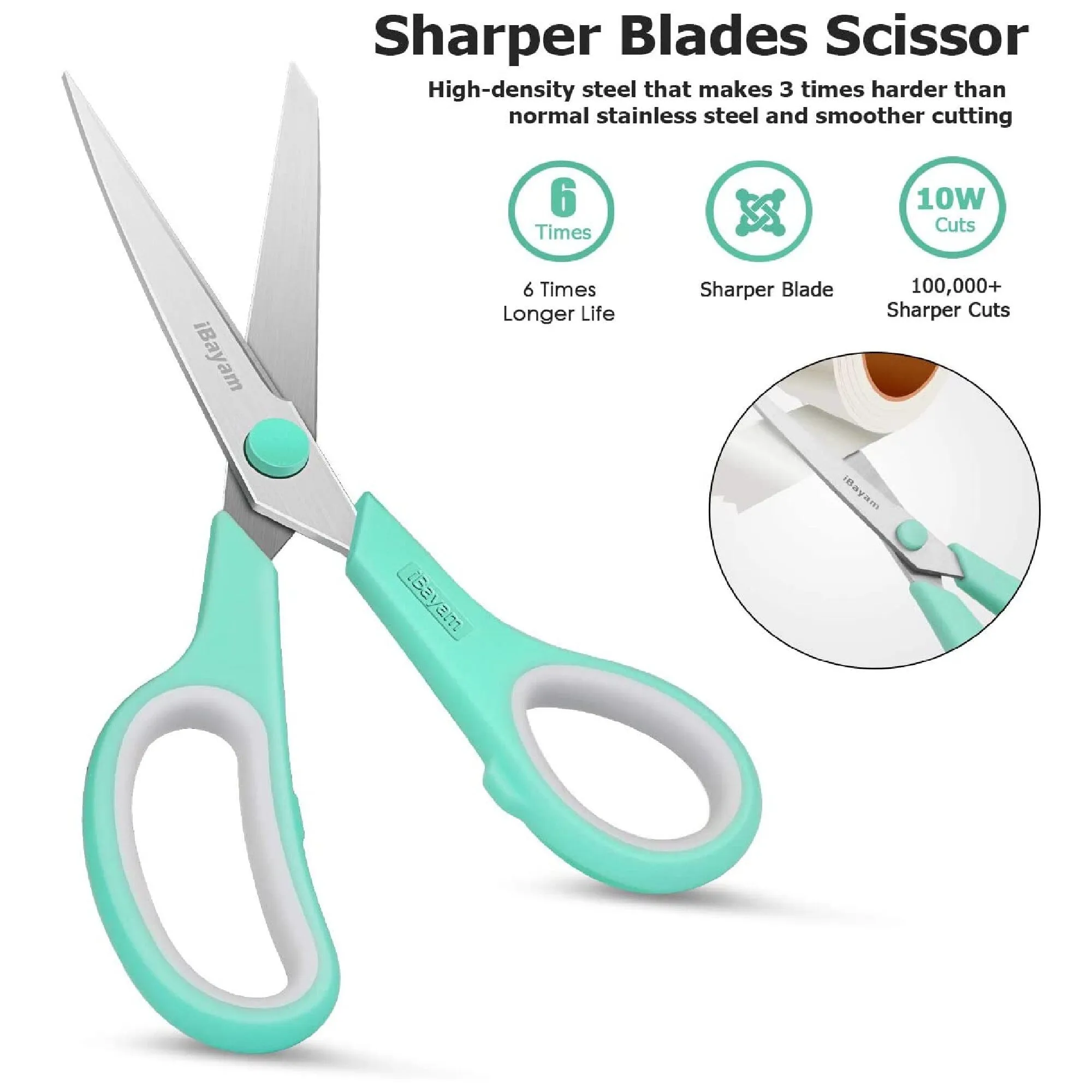 iBayam Ultra Sharp Bulk Multi-Purpose Scissors | Resistant | Office Comfort Grip | Sewing Fabric | 8 Inch