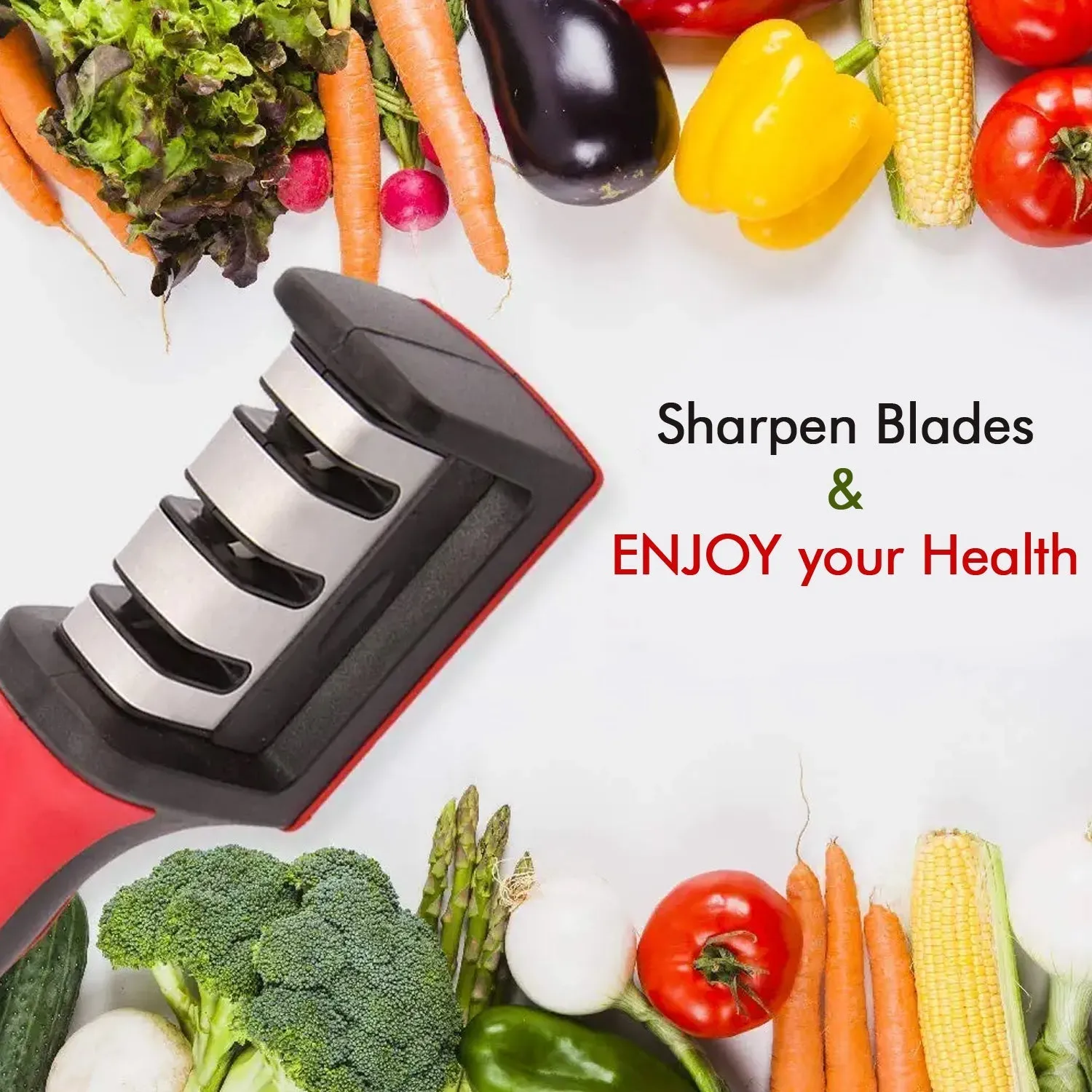 Manual Red Knife Sharpener 3 Stage Sharpening Tool for Ceramic Knife and Steel Knives.