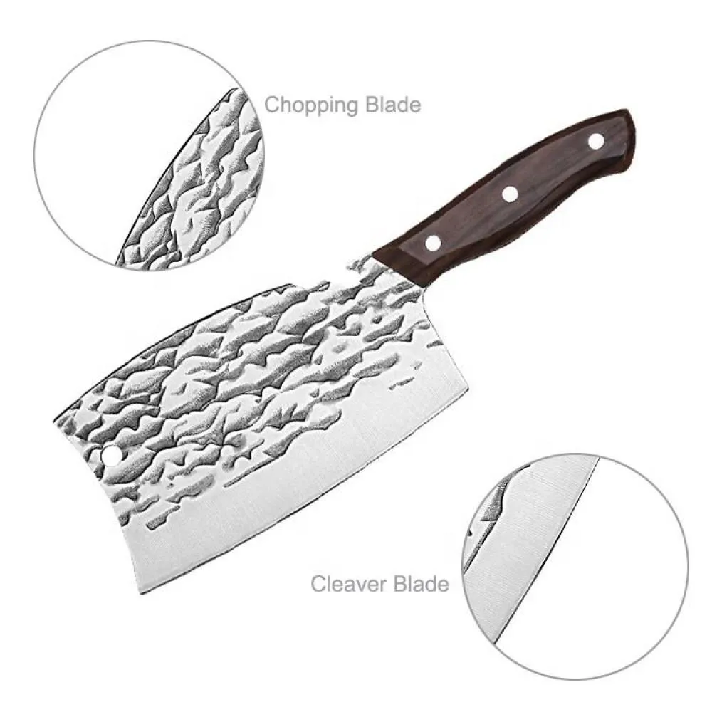 Meat Cleaver Knife Butcher Knife Bone Cutter Heavy Duty Multi-Purpose Dual Edges Kitchen Chopping Knife for Meat Cutting Chinese Chef Knife