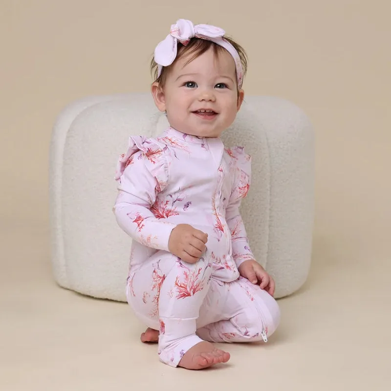 Organic Snugglesuit Convertible Romper with Frill - Coral