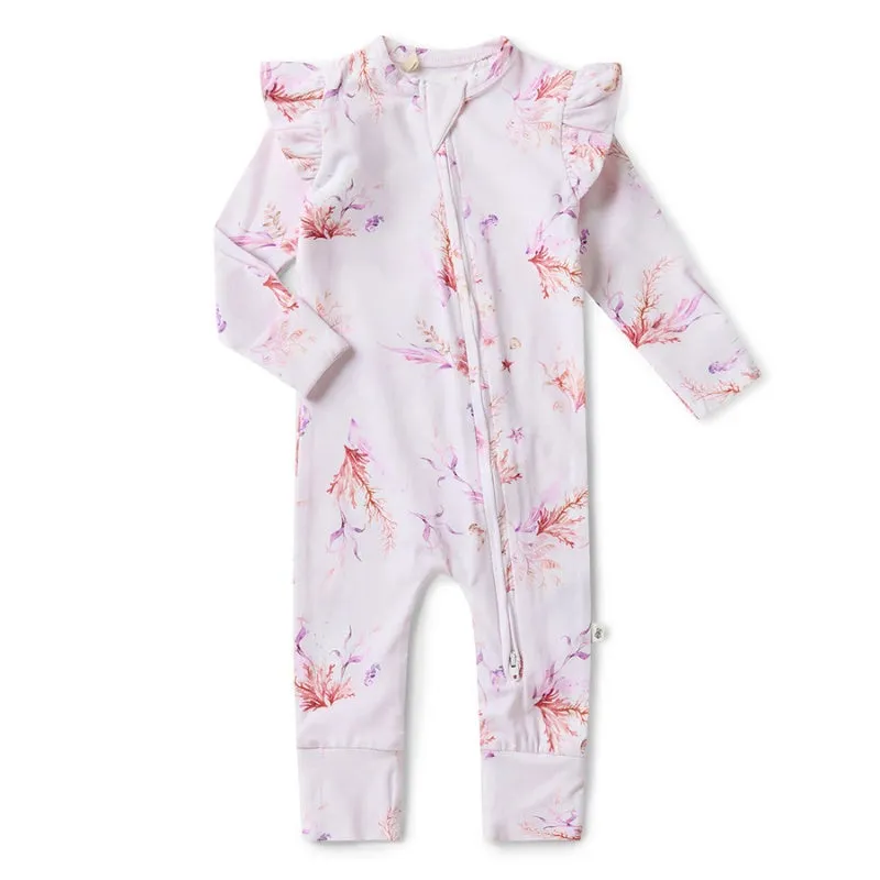 Organic Snugglesuit Convertible Romper with Frill - Coral