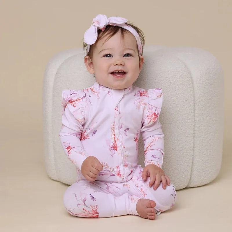 Organic Snugglesuit Convertible Romper with Frill - Coral