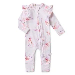Organic Snugglesuit Convertible Romper with Frill - Coral