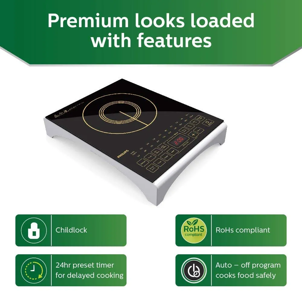 Philips HD4938/01 Viva Collection  2100-Watt Induction Cooktop with Sensor Touch (Black)