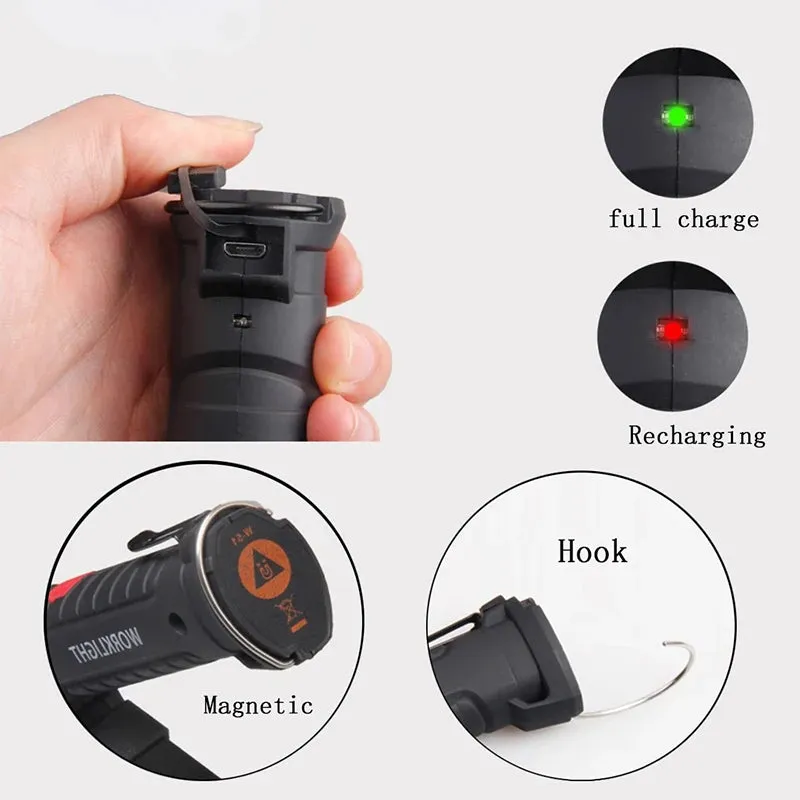 Portable Multifunctional COB LED Folding Work Light 5 Modes Strong Light Flashlight USB Rechargeable Outdoor Camping Torch
