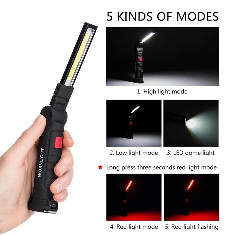 Portable Multifunctional COB LED Folding Work Light 5 Modes Strong Light Flashlight USB Rechargeable Outdoor Camping Torch