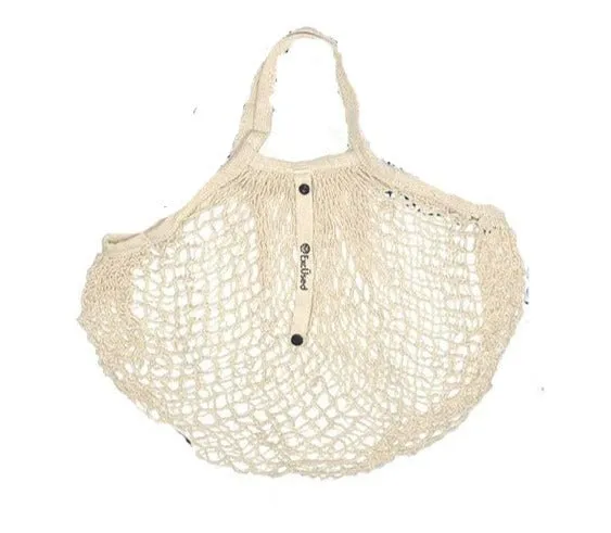 Reusable Cotton French Net Shopping Long Handled Tote Bag Dark Colors