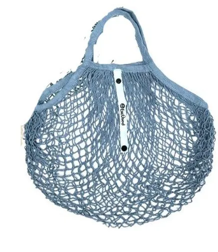 Reusable Cotton French Net Shopping Long Handled Tote Bag Dark Colors