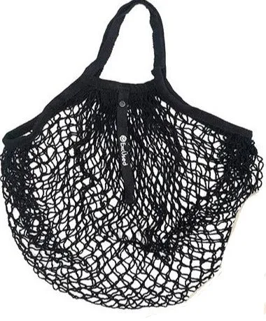 Reusable Cotton French Net Shopping Long Handled Tote Bag Dark Colors