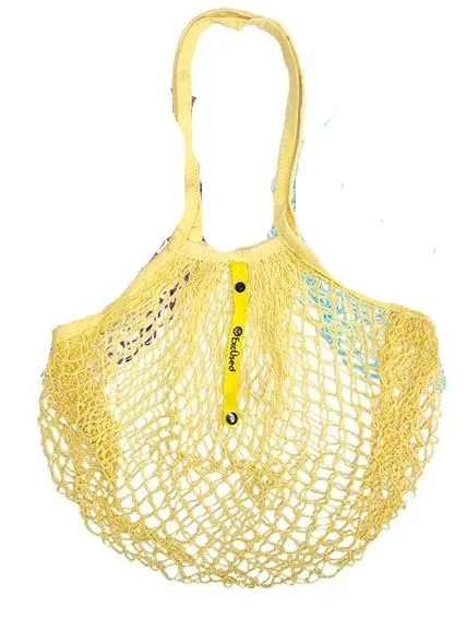 Reusable Cotton French Net Shopping Long Handled Tote Bag Light Colors