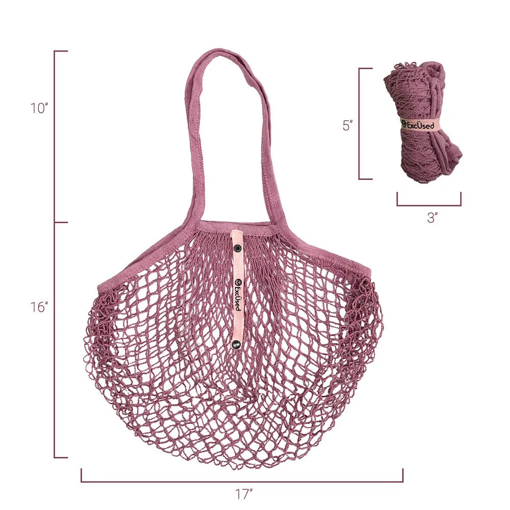 Reusable Cotton French Net Shopping Long Handled Tote Bag Light Colors