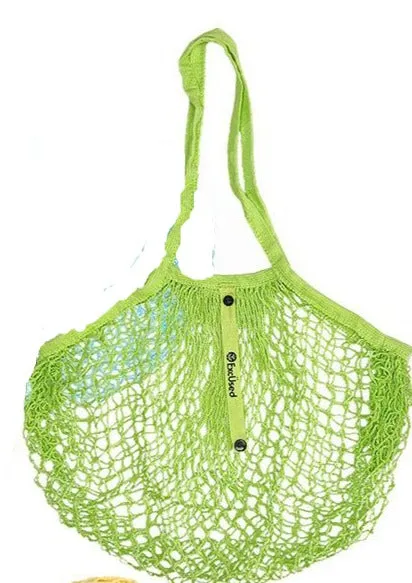 Reusable Cotton French Net Shopping Long Handled Tote Bag Light Colors