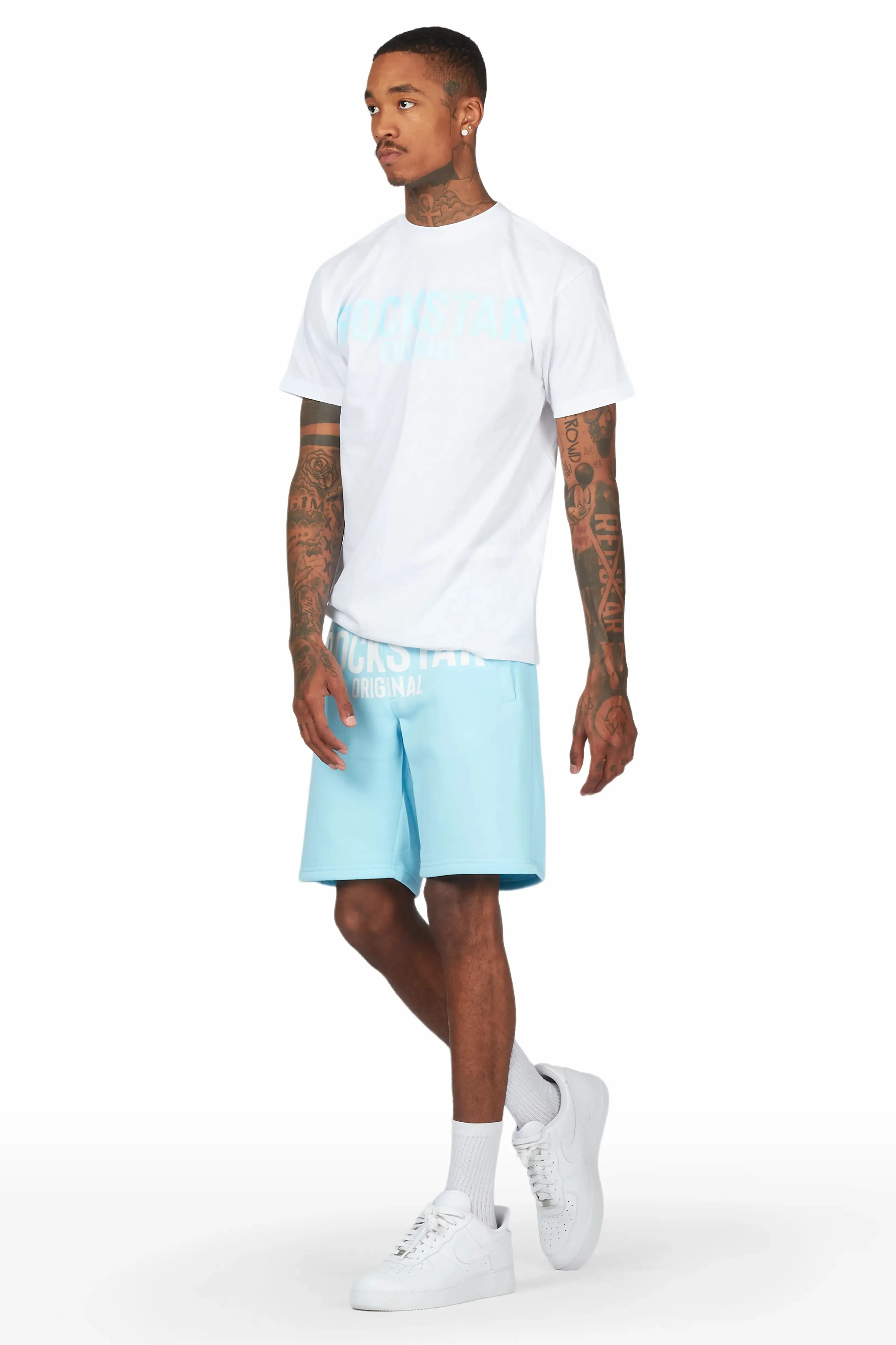 Sana White/Blue Short Set