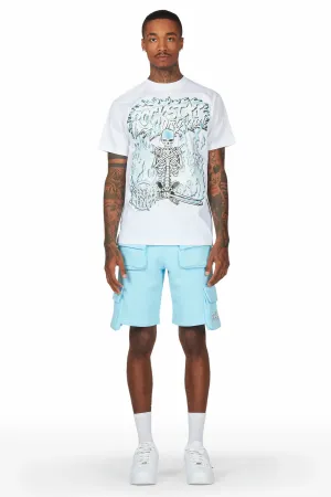 Yoga White/Blue T-Shirt Short Set
