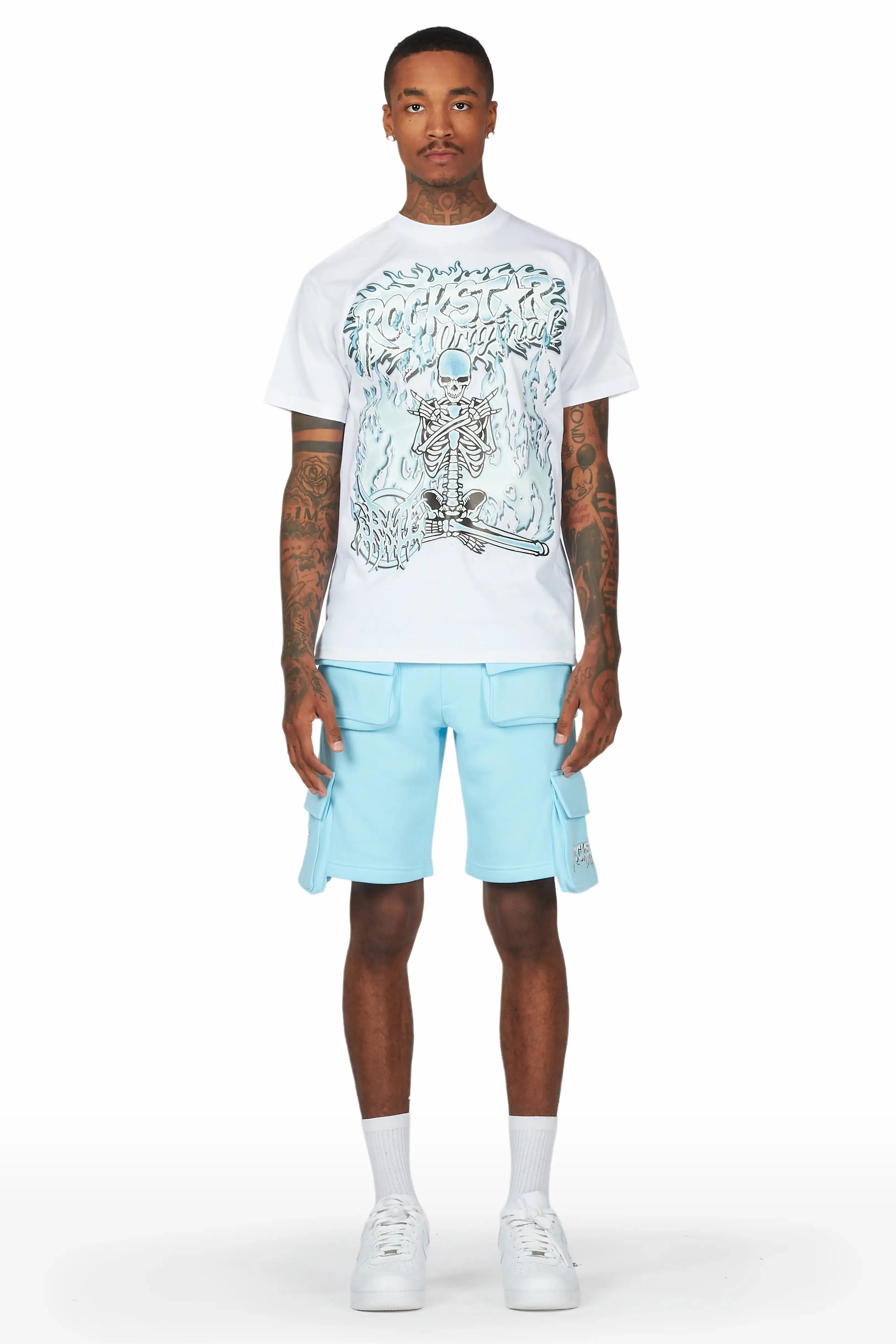 Yoga White/Blue T-Shirt Short Set