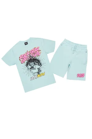Zev Aqua Graphic T-Shirt/ Short Set